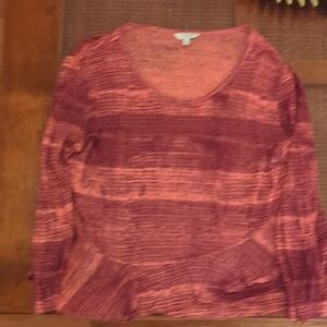 Lucky Brand Striped V-Neck Long Sleeve Top - Burgundy